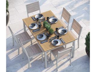 Oxford Garden Travira Aluminum Flint 63'' Rectangular Patio Dining Set with Bellows Sling