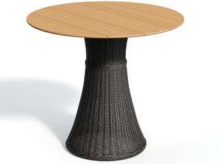Tulle 48 Inch Round Teak Top Wicker Bar Table in Shadow and Natural