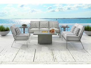 Castelle Trento Deep Seating Cushion Cast Aluminum Firepit Patio Lounge Set