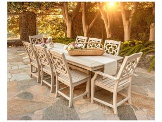 POLYWOOD® Martha Stewart Chinoiserie 9-Piece Outdoor Patio Dining Set with Trestle Legs