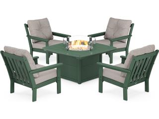 POLYWOOD® Vineyard Recycled Plastic 5 Piece Firepit Patio Lounge Set