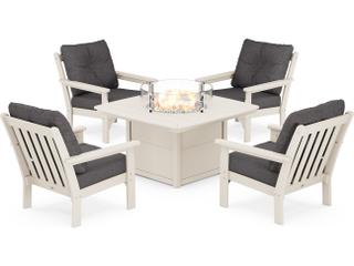 POLYWOOD® Vineyard Recycled Plastic 5 Piece Firepit Patio Lounge Set