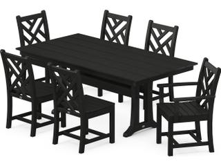 POLYWOOD® Chippendale Recycled Plastic 7 Piece Farmhouse Trestle Patio Dining Set
