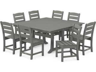POLYWOOD® Lakeside Recycled Plastic 9 Piece Farmhouse Trestle Outdoor Patio Dining Set
