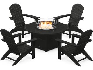 POLYWOOD® Nautical Recycled Plastic 5 Piece Adirondack Fire Pit Outdoor Lounge Set