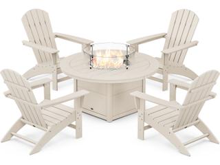 POLYWOOD® Nautical Recycled Plastic 5 Piece Adirondack Fire Pit Outdoor Lounge Set