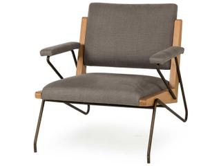 Marianne Accent Chair in Black Fabric with Natural Oak and Black Steel