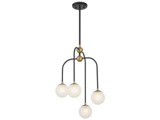 Savoy House Couplet 4-Light Matte Black Warm Brass Glass Globe Chandelier