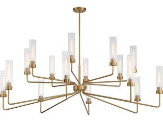 Savoy House Baker 16-Light Warm Brass Glass Cylinder Tiered Chandelier