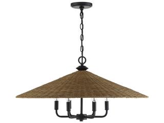 Savoy House Eman 6-Light Matte Black Dark Rattan Wood Candelabra Chandelier