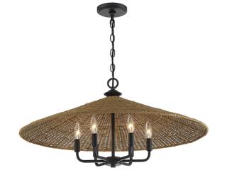 Savoy House Eman 6-Light Matte Black Dark Rattan Wood Candelabra Chandelier