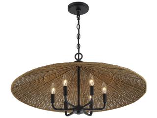 Savoy House Eman 6-Light Matte Black Dark Rattan Wood Candelabra Chandelier
