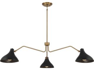 Meridian 3-Light Transitional Pendant Light in Matte Black with Natural Brass