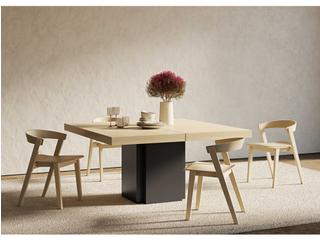 Dusk Square Dining Table in Light Oak Melamine and Pure Black Matte Lacquer by Dlio Vicente