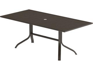 Aluminum Slat Rectangular KD Pedestal Outdoor Patio Dining Table with Umbrella Hole