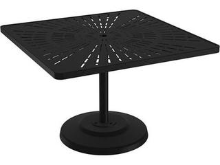 La Stratta Aluminum Square KD Pedestal Outdoor Dining Table with Umbrella Hole