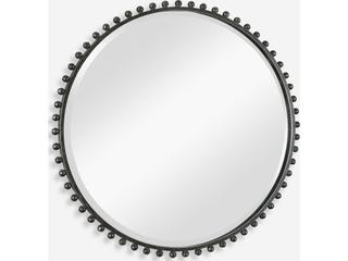Taza 32-Inch Round Wall Mirror Distressed Black with Silver Highlights