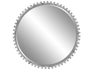 Taza Aged White Round Wall Mirror with Iron Sphere Frame