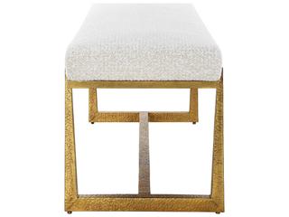 Uttermost Midas Driftwood Antique Gold Beige Upholstered Accent Bench