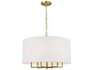 6-Light Danica Drum Chandelier in Burnished Brass with White Linen Shade