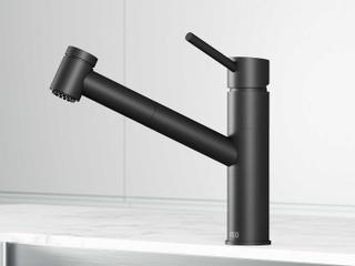 Branson Single Handle Pull Out Spray Kitchen Faucet in Matte Black and Brass