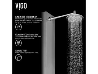 Vigo Dilana Stainless Steel 6-Jet Shower Panel System with Adjustable Round Head and Hand Shower Wand