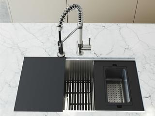 Vigo Hampton Stainless Steel Undermount Workstation Kitchen Sink with Utility Tier Ledge and Accessories