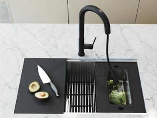 Vigo Hampton Stainless Steel Undermount Workstation Kitchen Sink with Utility Tier Ledge and Accessories