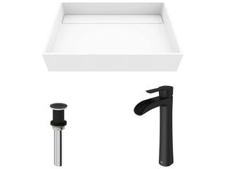 Vigo Montauk Rectangular Vessel Bathroom Sink with Niko Faucet and Drain