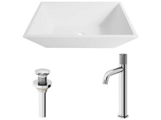 Vigo Vinca Rectangular Vessel Bathroom Sink with Apollo Faucet and Pop-Up Drain
