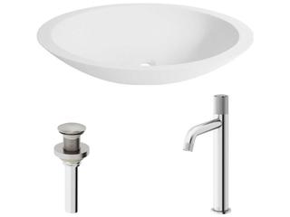 Vigo Wisteria Oval Vessel Bathroom Sink with Apollo Faucet and Pop-Up Drain