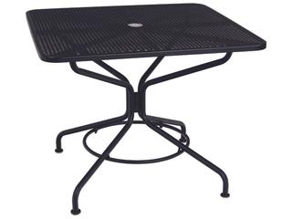 Mesh Wrought Iron Square Patio Dining Table with Umbrella Hole Textured Black