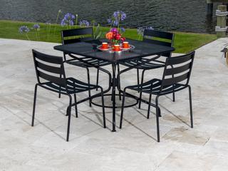 Woodard Cafe Series Wrought Iron Textured Black Outdoor Patio Dining Set