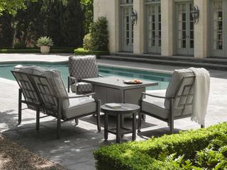 Woodard Nico Cushion Aluminum Firepit Outdoor Patio Lounge Set