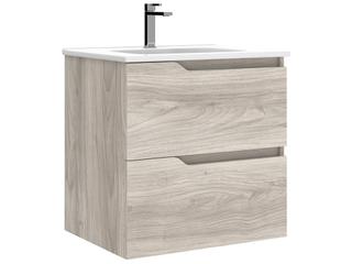 Menta 24 Inch Wall Mounted Bathroom Vanity in Grey Pine with Gloss White Ceramic Sink