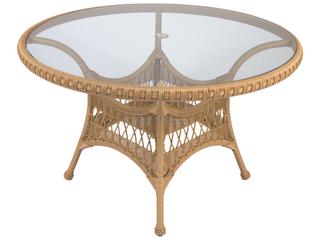 Whitecraft Sommerwind Wicker Round Glass Top Outdoor Patio Dining Table with Umbrella Hole
