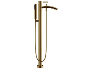 Taron Floor Mounted Tub Filler With Hand Shower in Brushed Gold