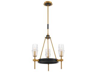 Eurofase Gladstone 3-Light Antique Brass Black Glass Chandelier