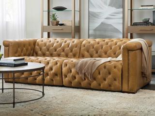Hooker Furniture Savion Tufted Saddlebag Coin Brown Leather Sofa