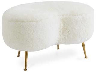 Jonathan Adler Ether White Brass Gold Upholstered Ottoman