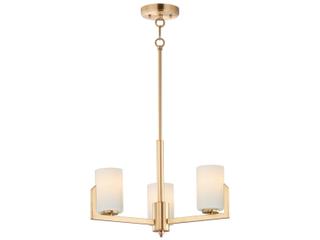 3-Light Dart Chandelier in Satin Brass with Satin White Glass