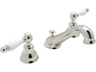 Arcana 3-Hole Widespread Lavatory Faucet with White Porcelain Lever Handles Polished Nickel