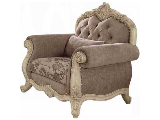 Ragenardus Accent Chair Gray Fabric Antique White Finish