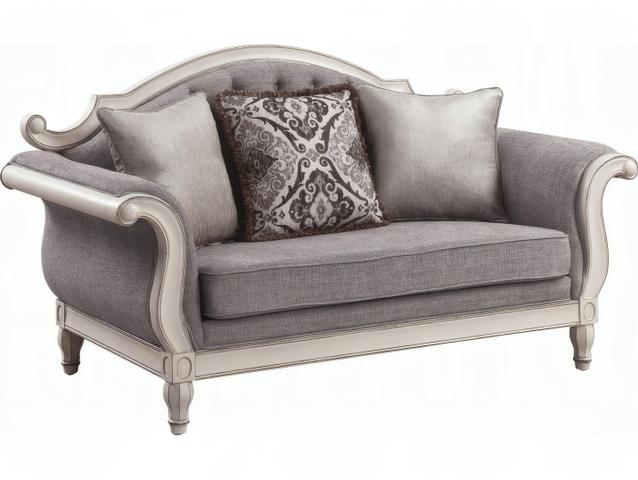 Florian 2-Seat Fabric Loveseat in Gray with Antique White Trim