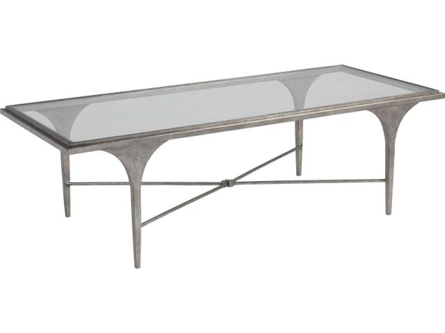 Home Porto Rectangular Coffee Table Hammered Silver Iron and Glass