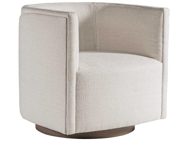 Home Ingrid Swivel Accent Chair in Ivory Woven Fabric with Driftwood Base