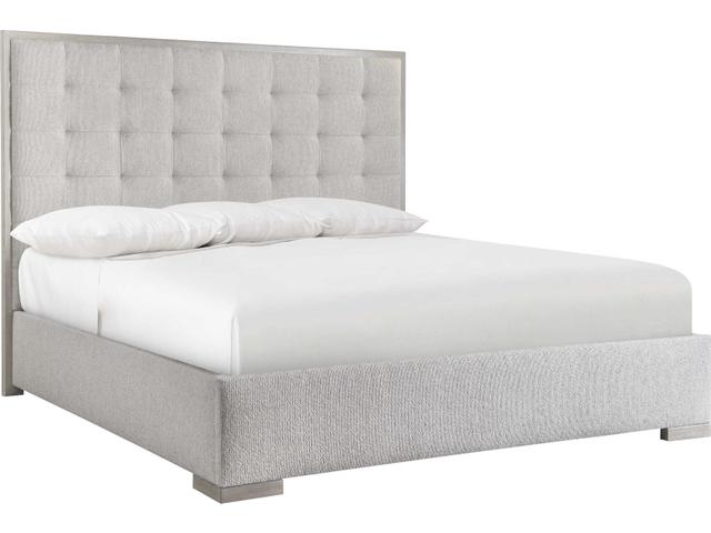 Cornelia King Panel Bed Upholstered with Buttonless Tufting in Nebbia Finish