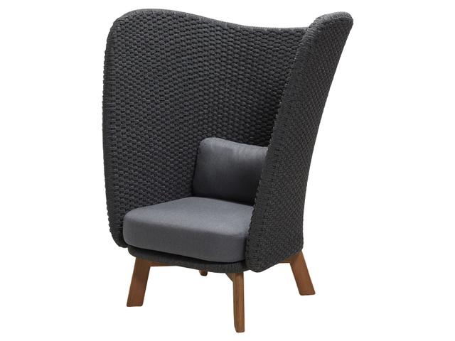 Peacock Highback Lounge Chair in Teak and Dark Grey Soft Rope