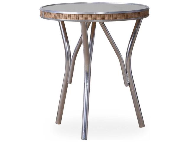 All Seasons 19-Inch Round Wicker End Table with Taupe Glass Top