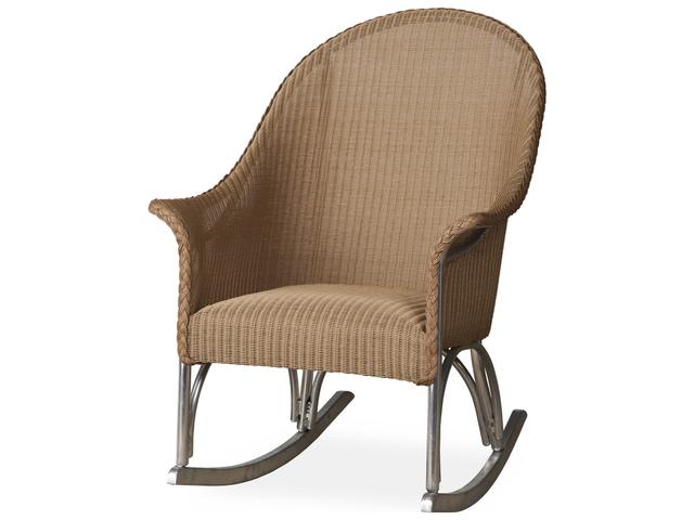 All Seasons Lloyd Loom Wicker High Back Porch Rocker with Padded Seat